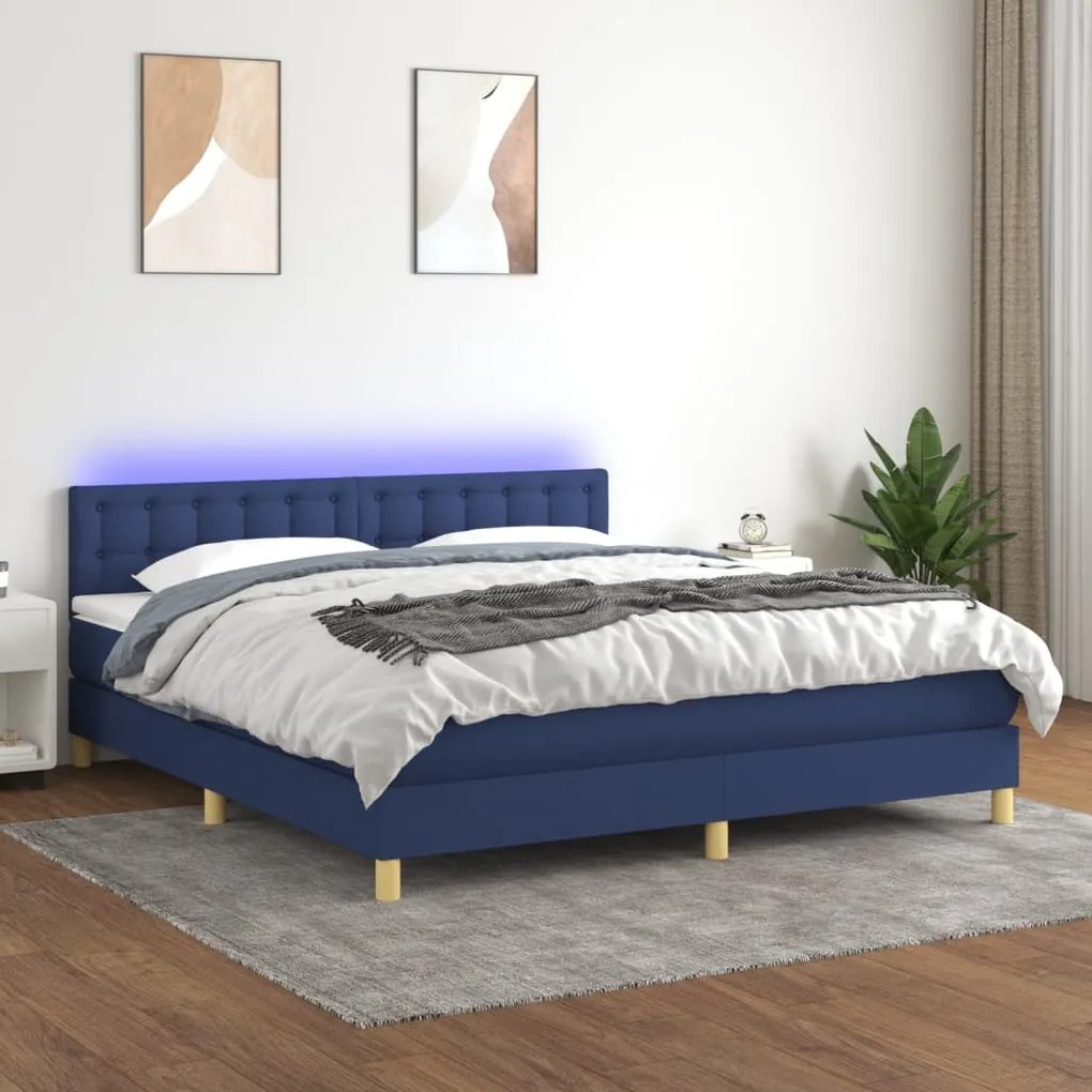 vidaXL Κρεβάτι Boxspring με Στρώμα &amp; LED Μπλε 160x200 εκ. Υφασμάτινο