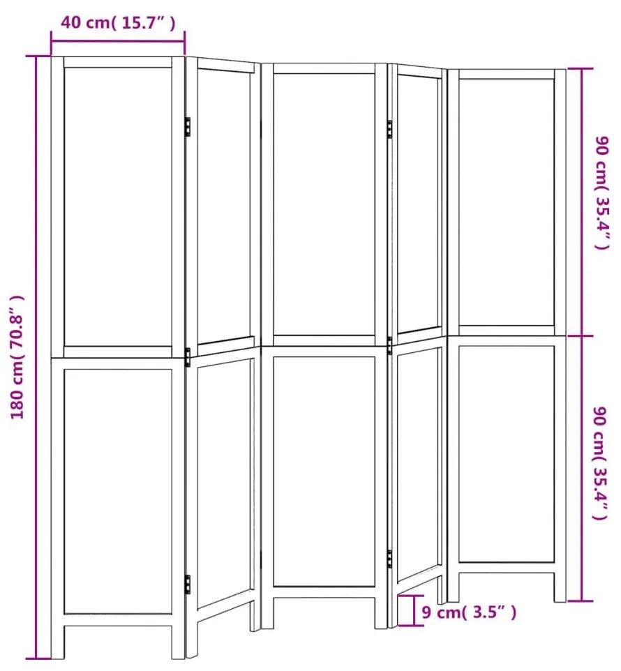 Διαχωριστικό Χώρου με 5 Πάνελ Λευκό από Μασίφ Ξύλο Παυλώνιας - Λευκό