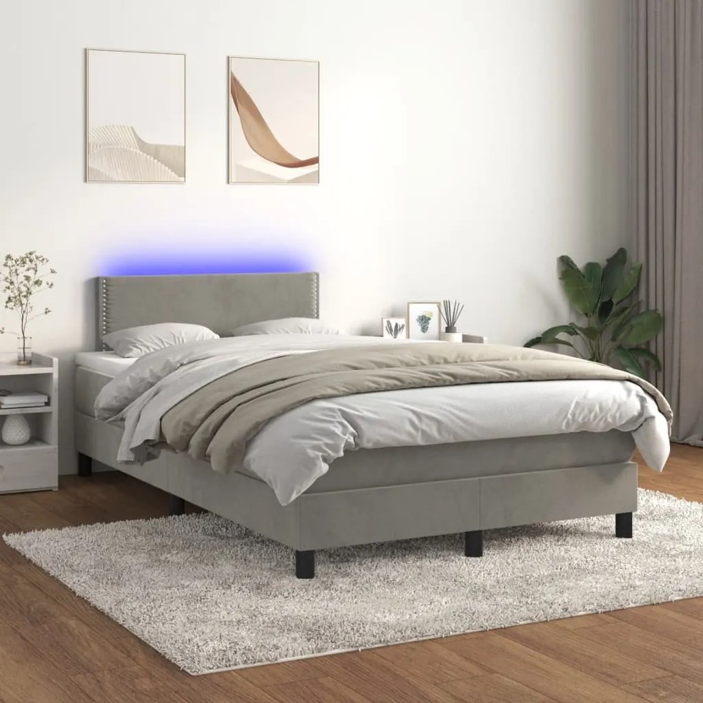 vidaXL Κρεβάτι Boxspring με Στρώμα & LED Αν.Γκρι 120x190εκ. Βελούδινο