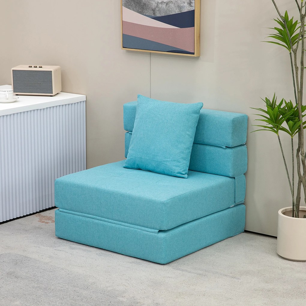 HOMCOM Πολυθρόνα-κρεβάτι, αποσπώμενο κάλυμμα, 70 cm x 70 cm x 61 cm, Ανοιχτό Μπλε