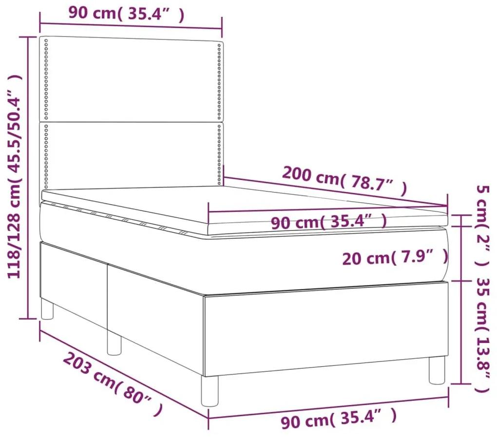 Κρεβάτι Boxspring με Στρώμα &amp; LED Ροζ 90x200 εκ. Βελούδινο - Ροζ
