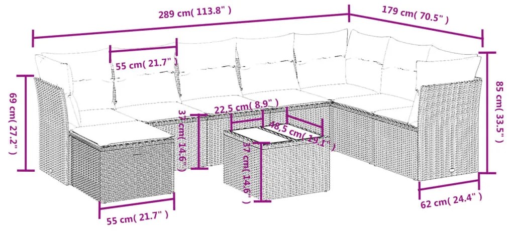 ΣΑΛΟΝΙ ΚΗΠΟΥ ΣΕΤ 9 ΤΕΜΑΧΙΩΝ ΓΚΡΙ ΣΥΝΘΕΤΙΚΟ ΡΑΤΑΝ ΜΕ ΜΑΞΙΛΑΡΙΑ 3263286