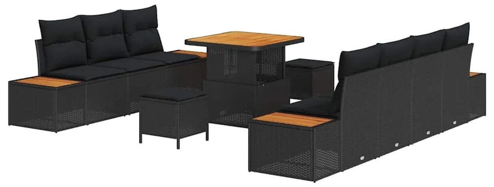 vidaXL Σετ Καναπέ Κήπου με μαξιλάρι 10 pcs Μαύρο Πολυ ράταν