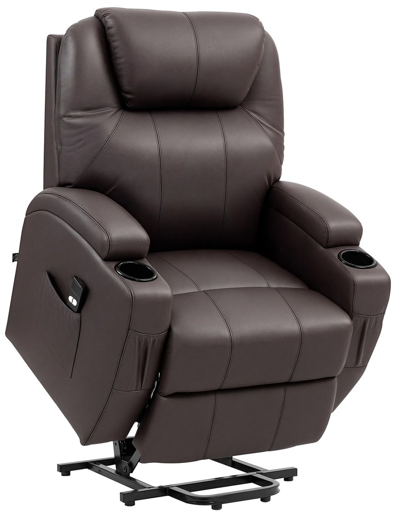 HOMCOM Πολυθρόνα Ανάκλισης, Πολυθρόνα Ανάκλισης με Βοήθεια Ανύψωσης, με Τηλεχειριστήριο, Βάση Ποτηριού, Ρυθμιζόμενη Πλάτη, Καφέ