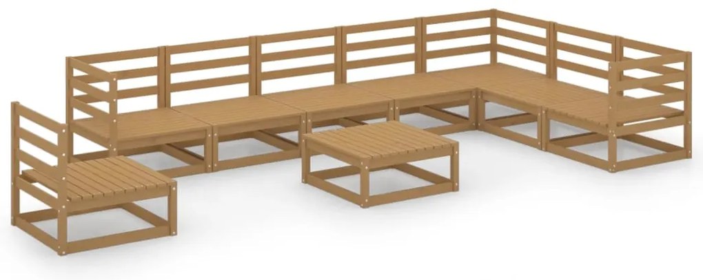 vidaXL Σαλόνι Κήπου Σετ 9 Τεμαχίων Καφέ Μελί από Μασίφ Ξύλο Πεύκου