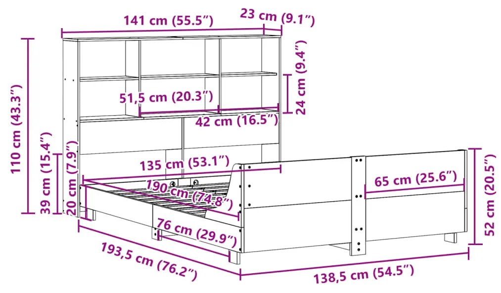 Σκελετός Κρεβατιού Χωρίς Στρώμα 135x190 εκ Μασίφ Ξύλο Πεύκου - Καφέ