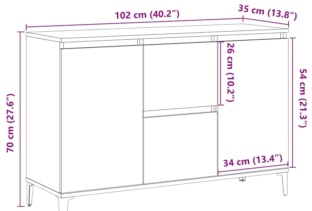 Μπουφές Αρτισιανή Δρυς 102x35x70 εκ. από Επεξεργασμένο Ξύλο 856487