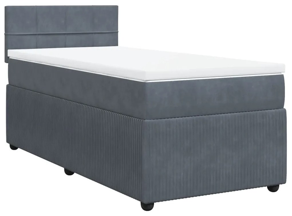 Κρεβάτι Boxspring με Στρώμα Σκούρο Γκρι 90x200 εκ. Βελούδινο - Γκρι