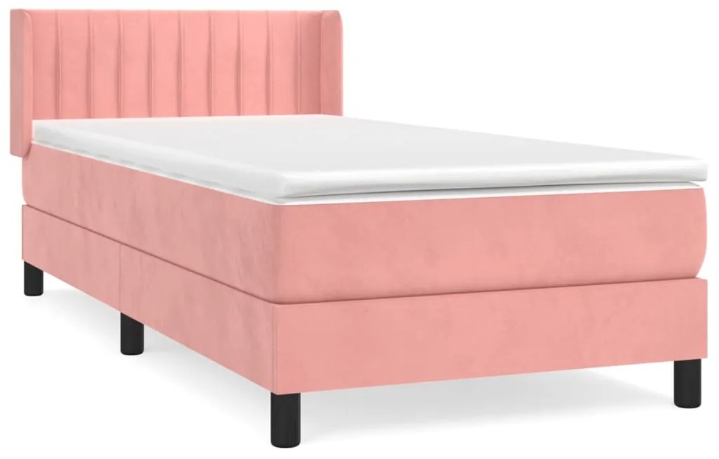 vidaXL Κρεβάτι Boxspring με Στρώμα Ροζ 90x200 εκ. Βελούδινο