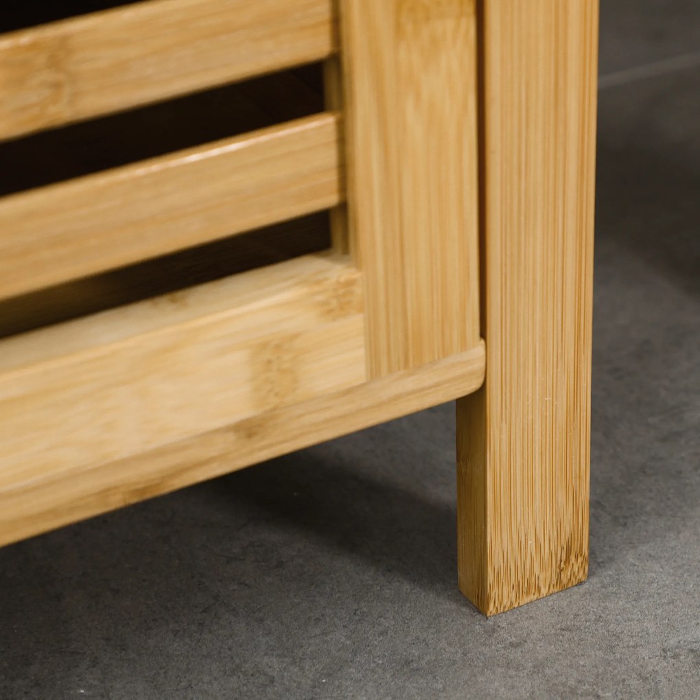 Ράφι μπάνιου kleankin, ντουλάπι με πόρτα με περσίδες, ρυθμιζόμενα ράφια, μπαμπού, περίπου 33 x 30 x 120 cm