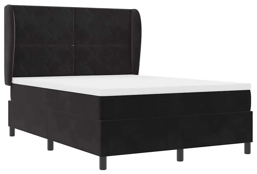 vidaXL Κρεβάτι με ελατήρια με στρώμα Μαύρο 140 x 190 cm Βελούδο