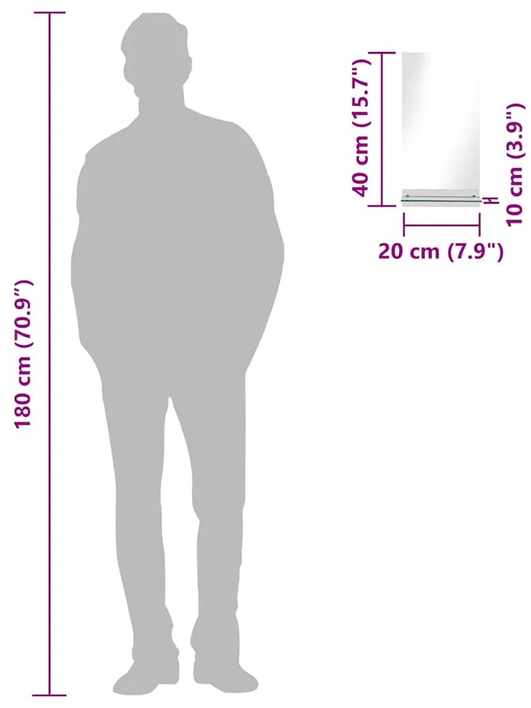 vidaXL Καθρέφτης Τοίχου με Ράφι 20 x 40 εκ. από Ψημένο Γυαλί