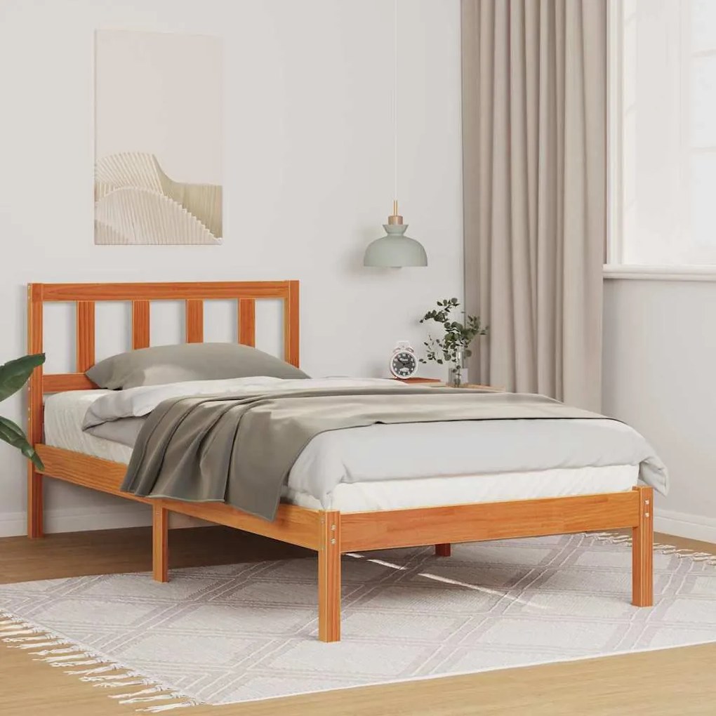 vidaXL Σκελετός Κρεβατιού Καφέ κεριού 90 x 200 cm Μασίφ ξύλο πεύκου
