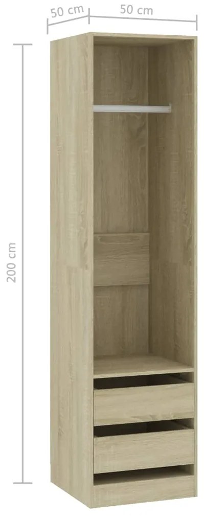 vidaXL Ντουλάπα με Συρτάρια Sonoma Δρυς 50 x 50 x 200 εκ. Επεξ. Ξύλο