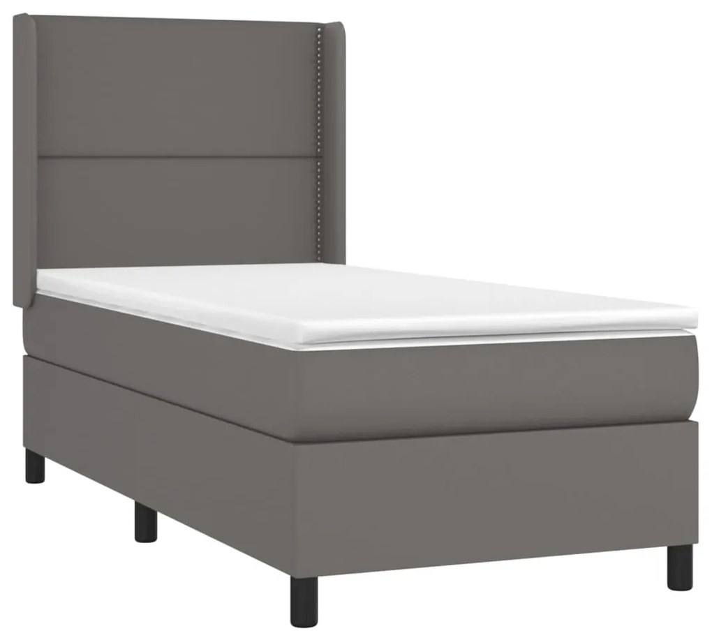 vidaXL Κρεβάτι Boxspring με Στρώμα & LED Γκρι 80x200 εκ. Συνθ. Δέρμα