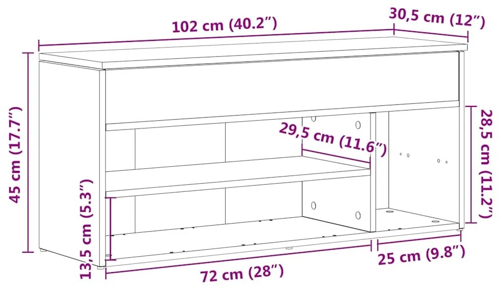 ΠΑΓΚΟΣ ΠΑΠΟΥΤΣΙΩΝ  ΓΚΡΙ SONOMA 102X30,5X45CM ΚΑΤΑΣΚΕΥΑΣΜΕΝΟ ΞΥΛΟ 859141