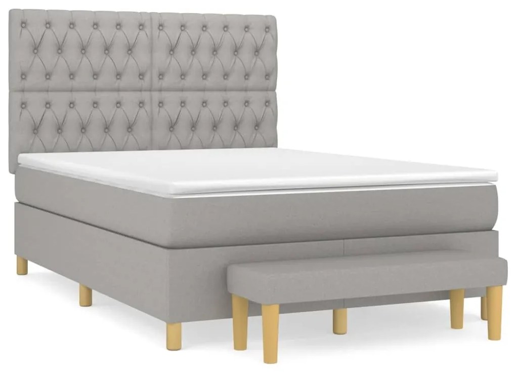 Κρεβάτι Boxspring με Στρώμα Ανοιχτό Γκρι 140x190 εκ. Υφασμάτινο - Γκρι