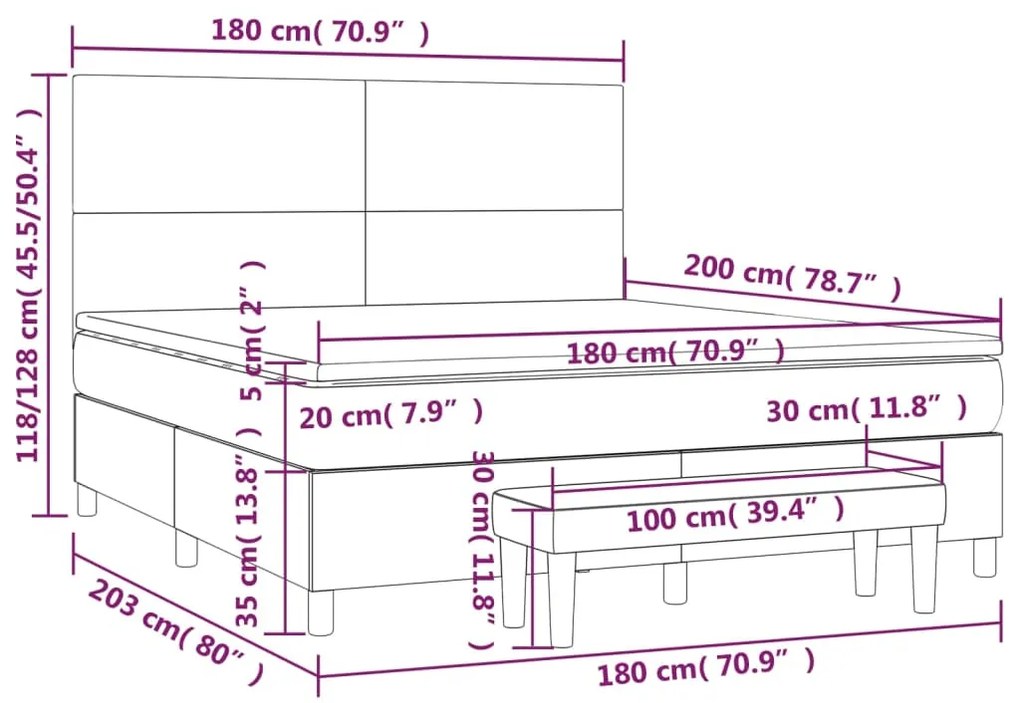 Κρεβάτι Boxspring με Στρώμα Μαύρο 180x200 εκ. Υφασμάτινο - Μαύρο