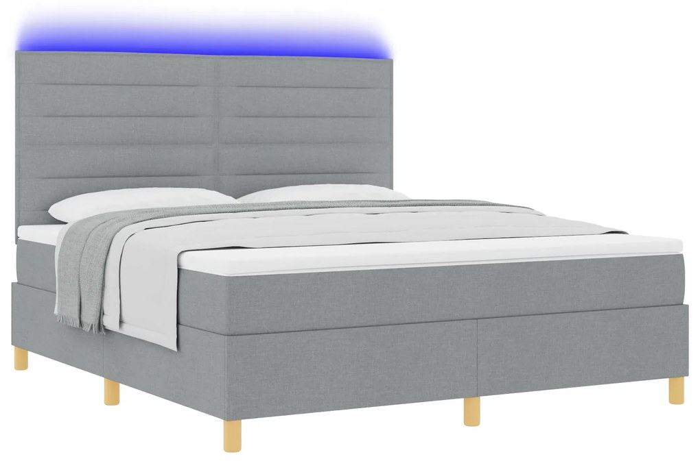 vidaXL Κρεβάτι Box Spring με Στρώμα & LED Γκρι 180x200 εκ. Ύφασμα