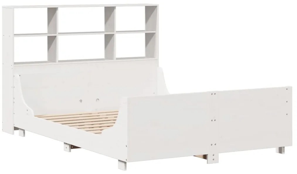 vidaXL Κρεβάτι Βιβλιοθήκη Χωρίς Στρώμα Λευκό 120x190 εκ Μασίφ Πεύκο