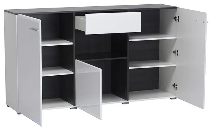 Κομότα - Συρταριέρα Enzo 3K1F Λευκό - Black Grey Wood - Λευκή Λάκα 173x41,5x96,5 εκ. 173x41.5x96.5 εκ.