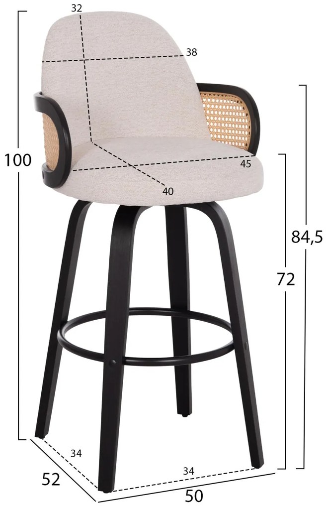 Σκαμπό μπαρ BECKER Περιστρεφόμενο Εκρού Ύφασμα & Plywood Μαύρο 50x52x100Υεκ. 2αδα 50x52x100 εκ.