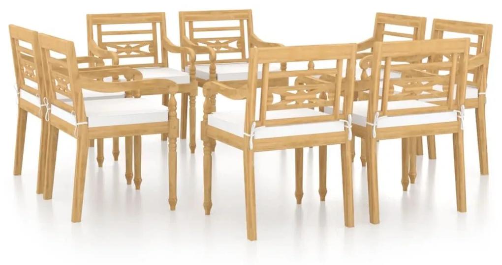 Καρέκλες Batavia 8 τεμ. από Μασίφ Ξύλο Teak με Μαξιλάρια - Λευκό