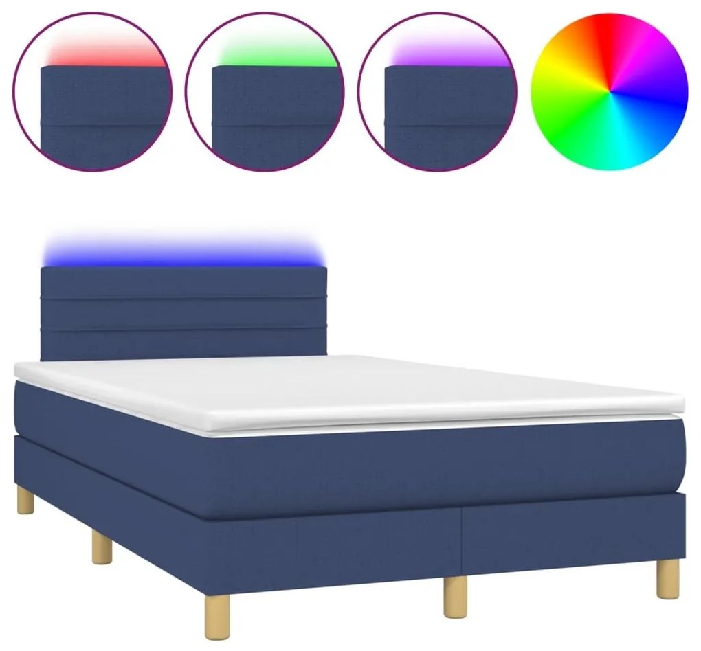 Κρεβάτι Boxspring με Στρώμα &amp; LED Μπλε 120x190εκ. Υφασμάτινο - Μπλε