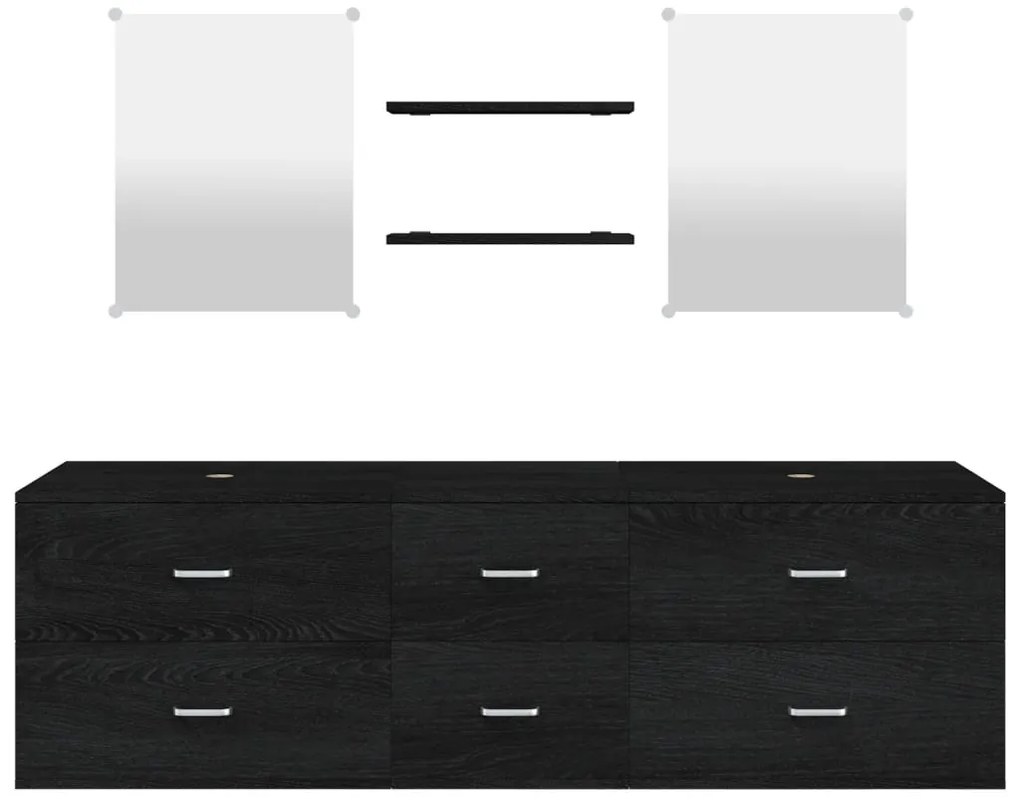 vidaXL Σετ Επίπλων Μπάνιου 5 Τεμαχίων Μαύρο από Επεξεργασμένο Ξύλο