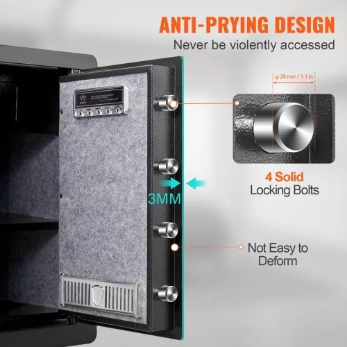 VEVOR Safe, 2.2 Cubic Feet Home Safe, Steel Security Safe with Fingerprint, Digital Keypad and 2 Keys, Cabinet Safe with Large Fire-proof Bag, Protect Cash, Gold, Jewelry, Documents, 15.8x13x23.6 inch