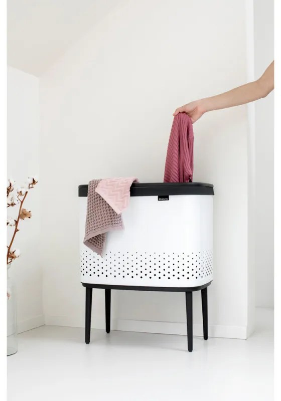 Καλάθι πλυσίματος Brabantia Bo 1004174, 60 l, Πλήρωση χωρίς άνοιγμα, οπές εξαερισμού, ρυθμιζόμενα πόδια, Λευκό