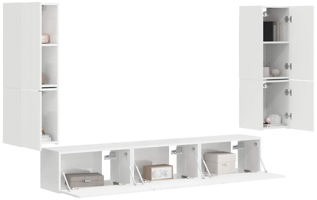 vidaXL Σετ επίπλου τηλεόρασης Επιτοίχιο 4 pcs Υψηλής γυαλάδας λευκό