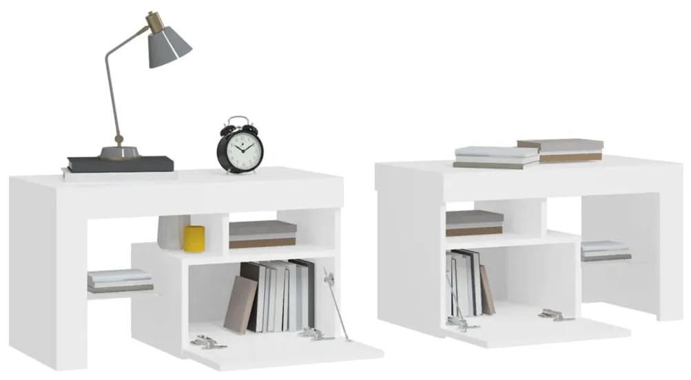 vidaXL Κομοδίνα 2 τεμ. με LED Λευκό 70 x 36,5 x 40 εκ.