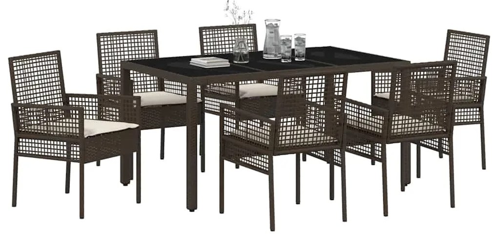 vidaXL Σέτ φαγητού για κήπο 7 pcs Καφέ Πολυ ράταν