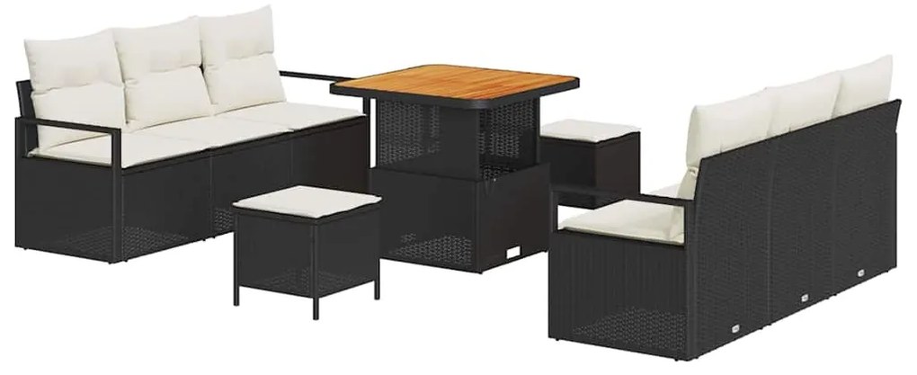 vidaXL Σετ Καναπέ Κήπου με μαξιλάρι 9 pcs Μαύρο Πολυ ράταν