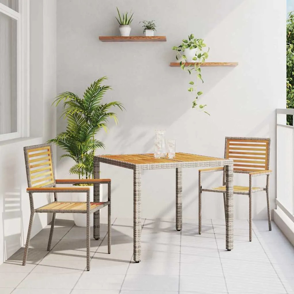 vidaXL Set Δείπνου Κήπου 3 Τεμαχίων με Γκρι Πολυ Ράτταν και Ακακία