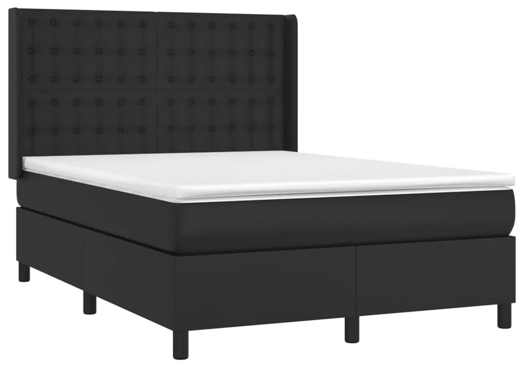 Κρεβάτι Boxspring με Στρώμα &amp; LED Μαύρο 140x190 εκ. Συνθ. Δέρμα - Μαύρο