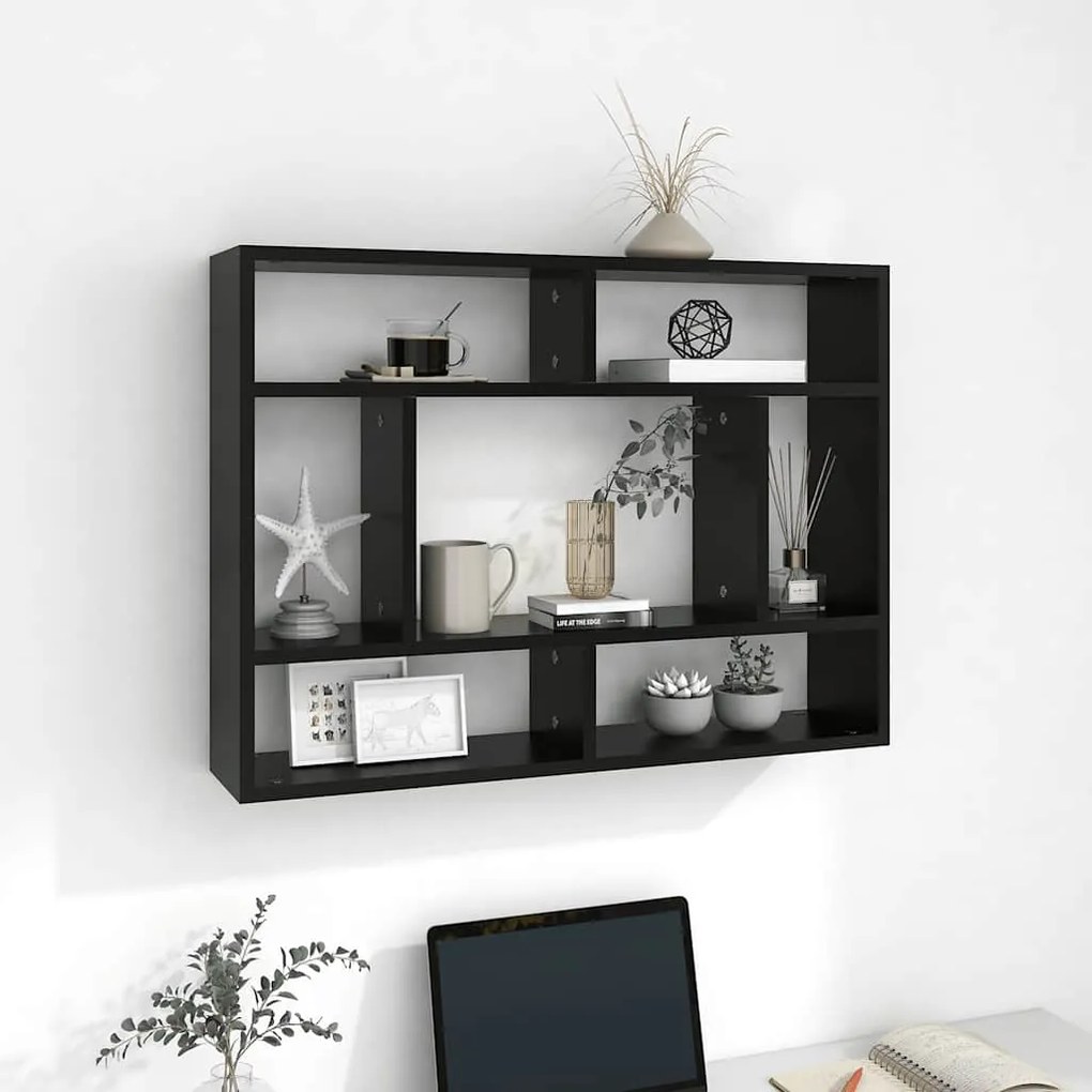 vidaXL Ραφιέρα Τοίχου Μαύρο 75x16x55 εκ. από Επεξεργασμένο Ξύλο