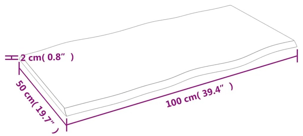 vidaXL Επιφ Τραπεζιού Σκ Καφέ100x50x2εκ. Επ Μασίφ Ξύλο Δρυός Live Edge