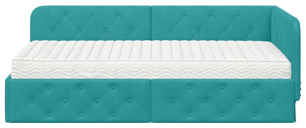 vidaXL Κρεβάτι Γωνίας με στρώμα Τιρκουάζ 90 x 200 cm Βελούδο