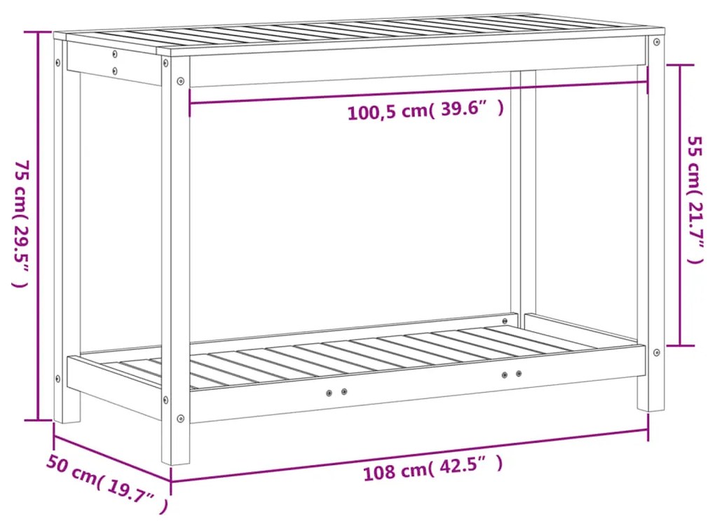 ΤΡΑΠΕΖΙ ΚΗΠΟΥΡΙΚΗΣ ΜΕ ΡΑΦΙ ΛΕΥΚΟ 108X50X75ΕΚ. ΜΑΣΙΦ ΞΥΛΟ ΠΕΥΚΟΥ 832403