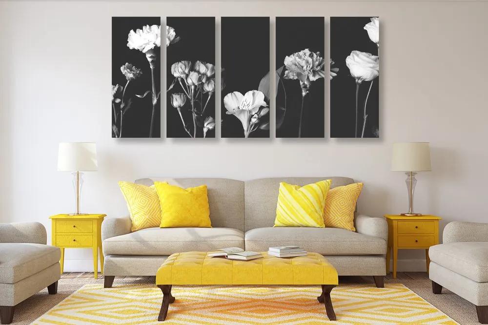 Εικόνα 5 μερών κομψά ασπρόμαυρα λουλούδια