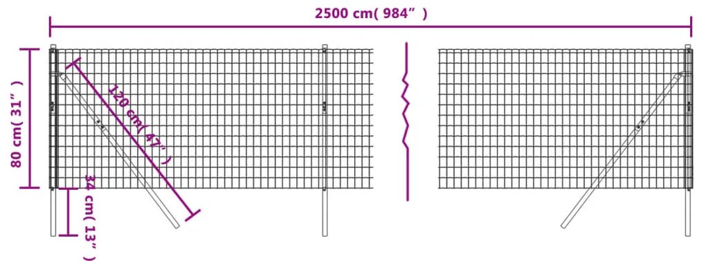 vidaXL Συρματόπλεγμα Περίφραξης Ανθρακί 0,8x25 μ. Γαλβανισμένο Ατσάλι