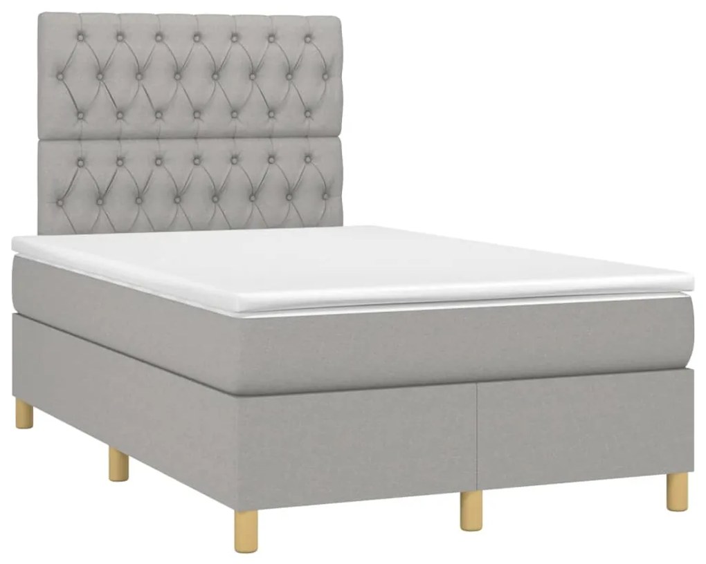 vidaXL Κρεβάτι Boxspring με Στρώμα & LED Αν.Γκρι 120x200 εκ Υφασμάτινο