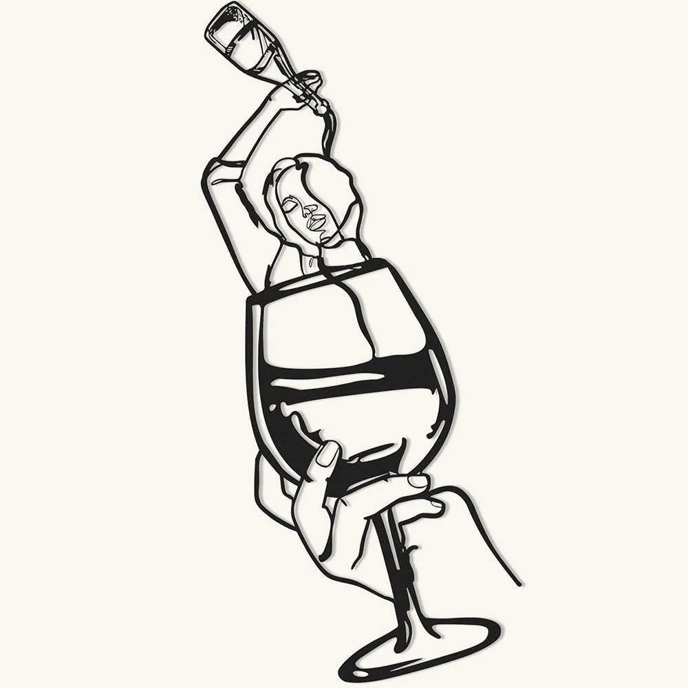 Διακοσμητικό Τοίχου Glass of Wine Girl Line Art 507ATP1189 33x69cm Black Wallity Ατσάλι