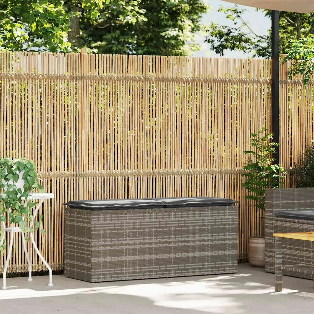 Πάγκος κήπου με μαξιλάρι γκρι 110x40x44 cm Poly Rattan - Γκρι