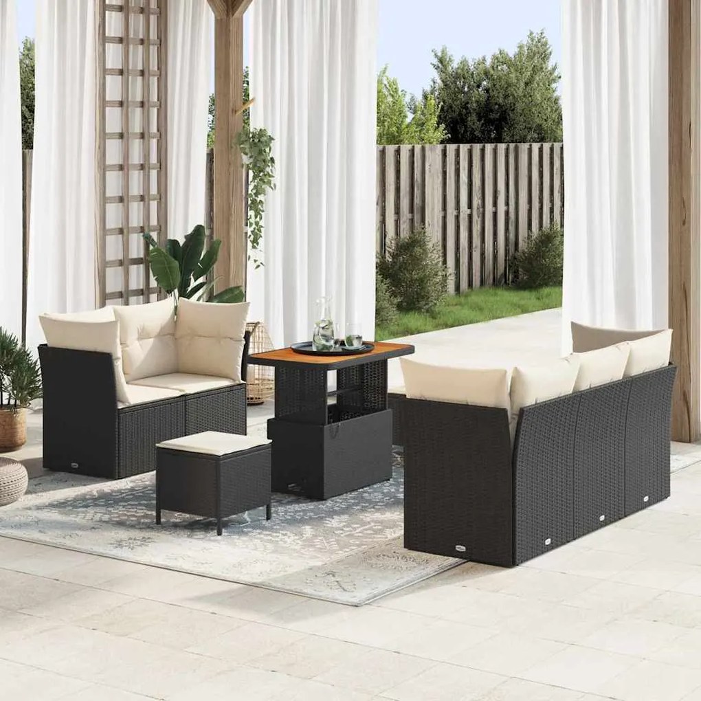 vidaXL Σετ Καναπέ Κήπου 8 pcs Μαύρο και κρεμ 90 x 55 x 71 cm