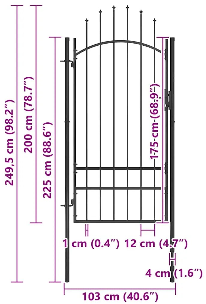 vidaXL Καγκελόπορτα Μαύρη 1 x 2,5 μ. Ατσάλινη