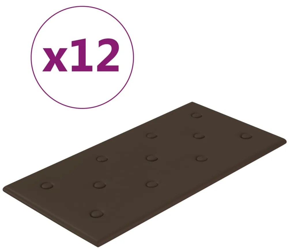 vidaXL Πάνελ Τοίχου 12 τεμ. Καφέ 60 x 30 εκ. 2,16 μ² Συνθετικό Δέρμα