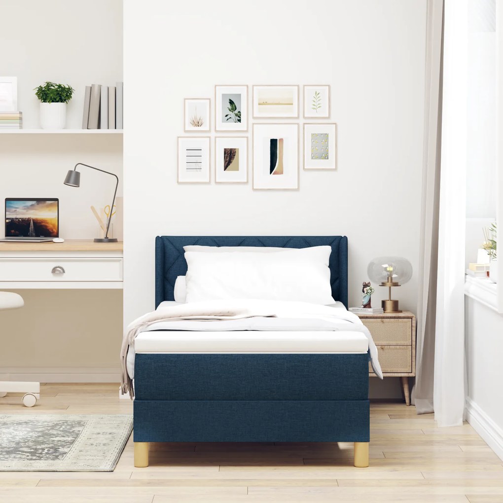 vidaXL Κρεβάτι Box Spring με μπλε ύφασμα και στρώμα, 90 x 190 εκ.
